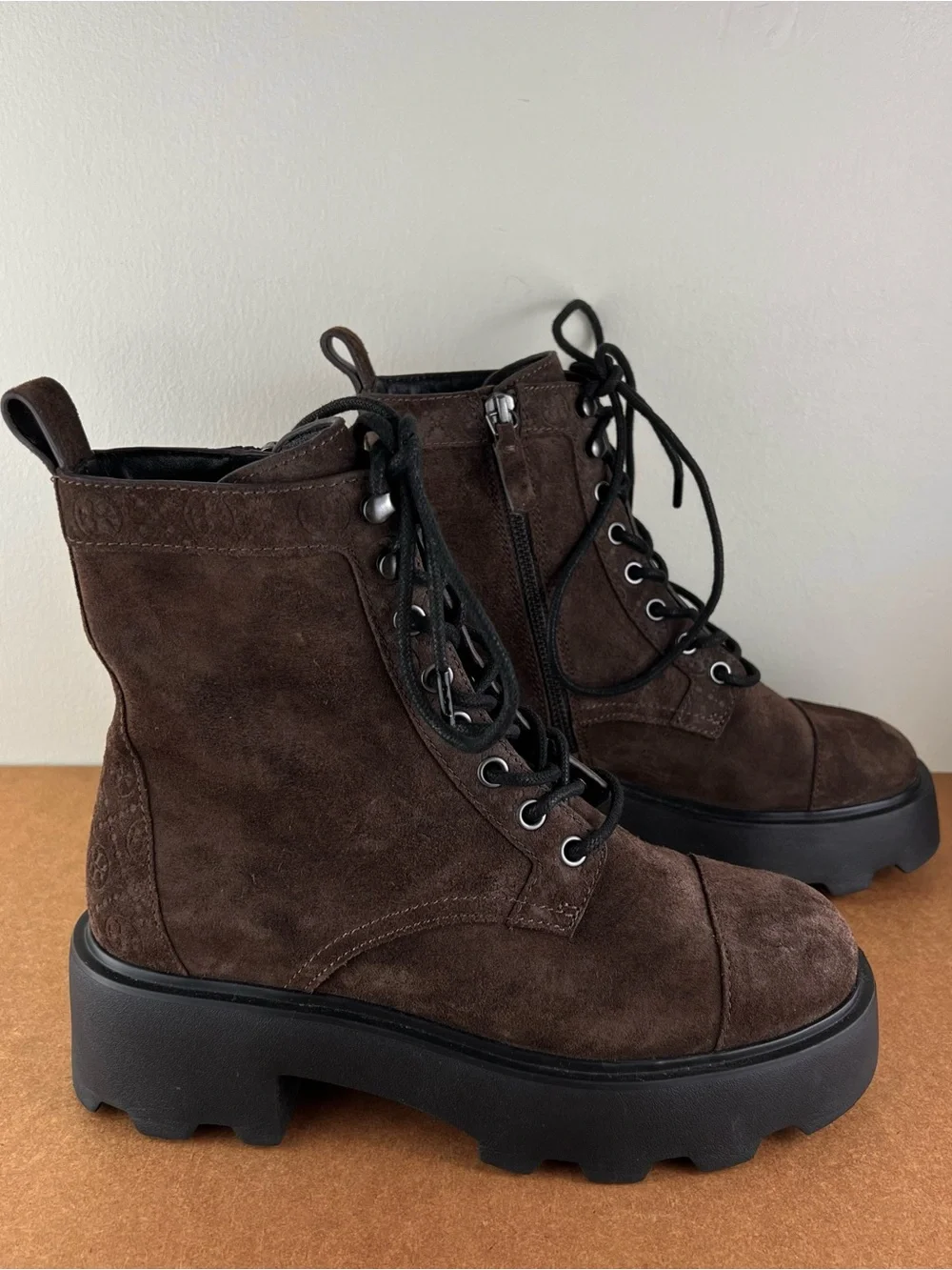 TORY BURCH BROWN SUEDE COMBAT BOOTS